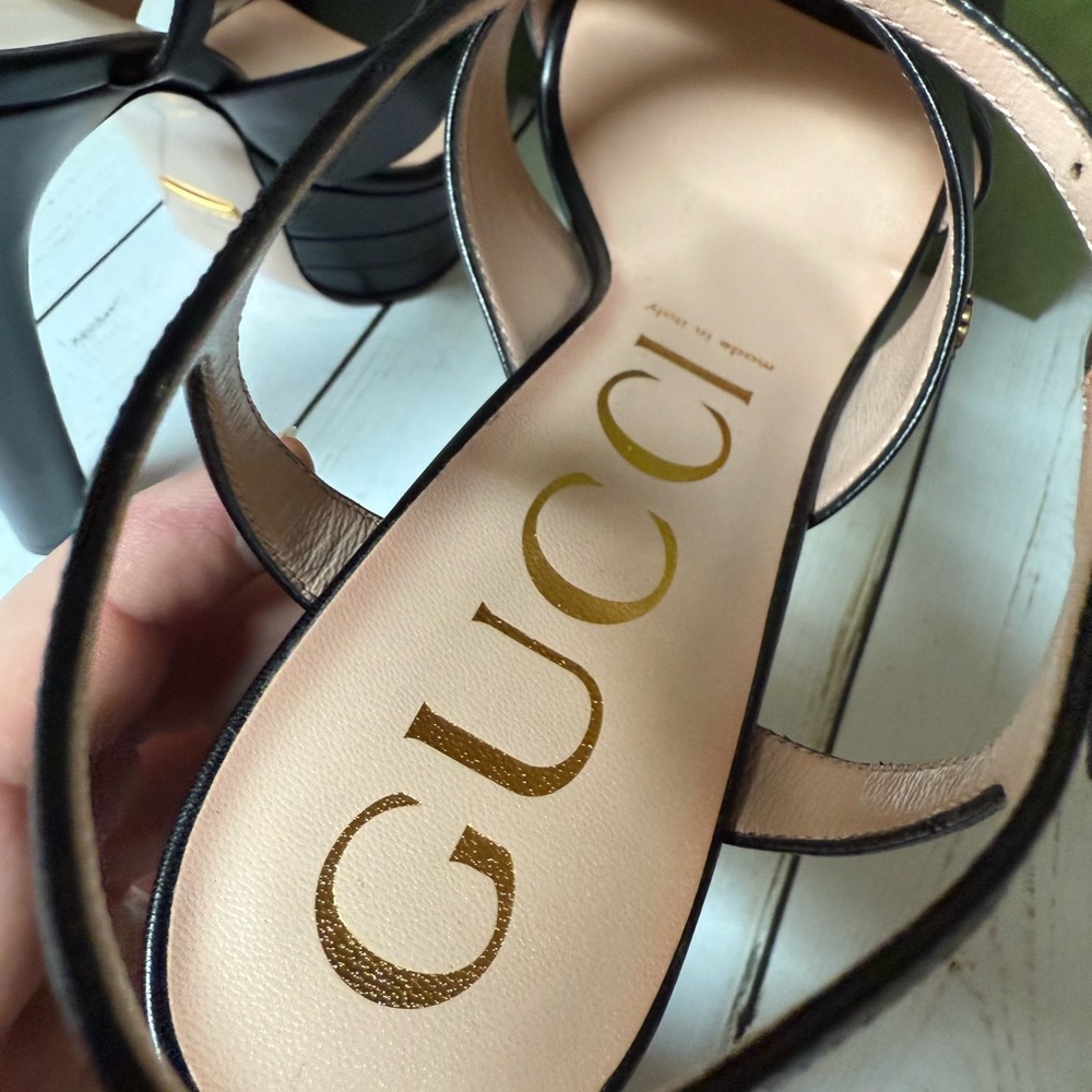 Gucci GG Malaga Kid Leather Platform Sandals Black Sz 40 / 10 - Picture 14 of 16